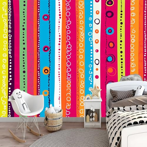3D Fototapete Bunte Streifen im Bohème-Stil -Wanddeko, Wandbild, Wandtapete - Hochwertige Wanddekoration - 150 x 105 cm Vlies Tapete Wohnzimmer Schlafzimmer