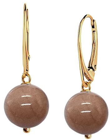 I.L.U.S Vergoldete Silber Ohrringe für Damen – Hängende Ohrhänger mit Kugel aus natürlichem Sonnenstein. Eleganter Edelstein-Schmuck in Gold, Geschenk für Damen