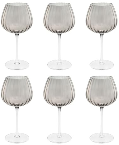 Rose & Tulipani Prismia Calici Universali Set 6 Pezzi 460ml Grigio Vetro Soffiato e Pasta