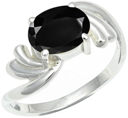 JEWELFORCE Schwarzer Onyx-Edelstein-Bandring für Herren und Damen, Bandring in allen Größen, Sterlingsilber, Bandring-Schmuck JSR-1259AE1_(47 (15.0))