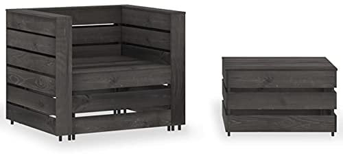 Xichuzi 2-TLG. Garten-Paletten-Lounge-Set, Möbelsets, Gartenmöbel, Garten Lounge, Lounge Set, Terrassenmöbel, Loungemöbel Terrasse, Kiefernholz Grau Imprägniert