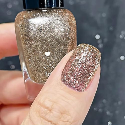 Gold Glitter Nail Polish - Quick Dry, Long Lasting Nail Gel for Women - Chip Resistant Varnish for Home or Salon Manicure