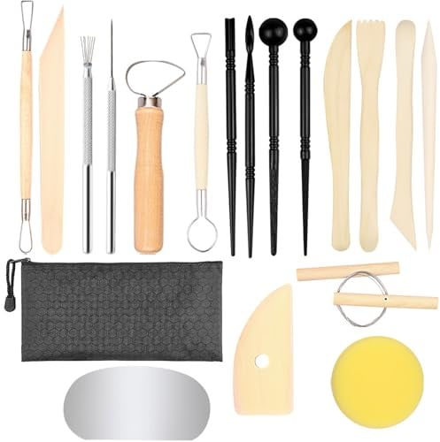BDHYYM 19 Stück Töpferwerkzeug Set, Modellierwerkzeug Ton Werkzeug Set | Polymer Clay Tools mit Aufbewahrungstasche, Töpfer Werkzeug, Sculpting Tools für Profis Anfänger