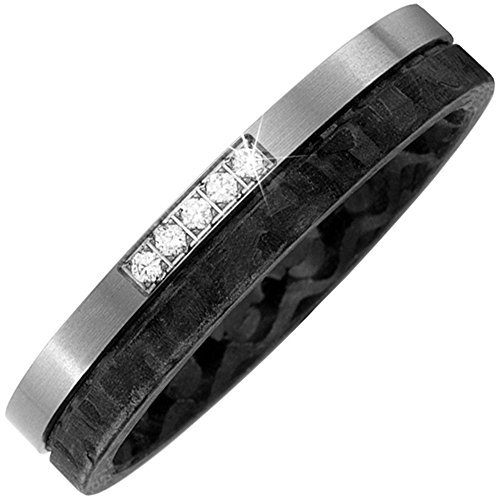 Partner-Ring Fingerring aus Carbon mit Titan 5 Diamanten Brillanten bicolor, Ringgröße:Innenumfang 58mm ~ Ø18.5mm