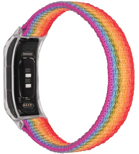 C2D JOY Nylon Mesh Armband kompatibel mit Garmin Vivosmart 5 Tracker, Mesh Sport Armband Ersatzarmbänder mit transparenter Hülle, M