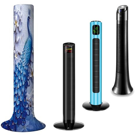 NICENEEDED Blue Peacock Pattern Tower Fan Dust Cover, Vertical Fan Dustproof Protective Cover Washable Tower Sleeve, Dust-Proof Protective Cover for Pedestal Fan Floor Stand Fan Decor