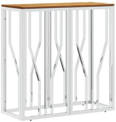 HEFZGDB Konsolentisch Silbern Edelstahl und Massivholz Akazie Coffee Table Living Room Beistelltisch Couch Couchtisch Klein Beistelltische für Balkon Schlafzimmer Arbeitszimmer Speisesaal