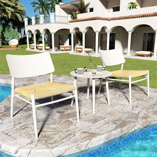Pawom Bistro-Set 3-teilig – Balkonmöbel-Set Aus Aluminium & PE-Rattan, Wetterfest & Stabil, Klappbare Stühle Mit Hoher Tragkraft Bis 150 kg, Perfekt Für Garten, Terrasse & Balkon, Beige