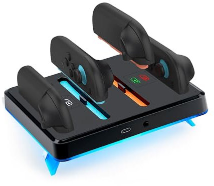 Mcbazel Estación de Carga para Nintendo Switch 2 Joycon, Estación de Carga Magnética para Mando con Luz LED RGB y 9 Modos de Iluminación para Mando Joycon NS Switch 2 - Negro