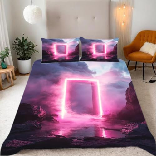 Zbeiba Bettwäsche 135x200 cm,Spiegel unter dem Nachthimmel, die Tür von Zeit und Raum Bettwäsche Set Bettbezug,1 Bettbezug und 2 Kissenbezug 50x75 cm,color2,3D Drucken Bettbezug Mit Reißverschluss