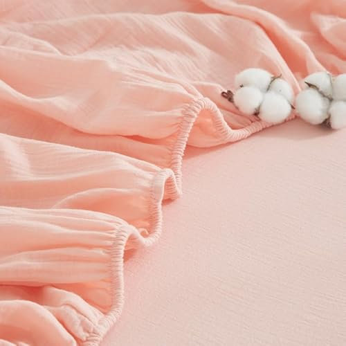 Gezu Coton Drap 160x200cm Rose Bonnet 30cm Drap de lit Mousseline Drap Housse 200x200 Gaze de Coton Respirant pour Matelas Épais Haut Tissu Anti-Acarien Hypoallergénique de Durable Lavable en Machine