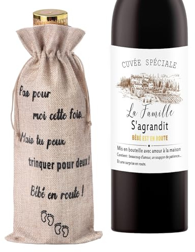 Étiquettes de Vin Annonce Grossesse – Lot de 5 Stickers Bouteille + Sac de Bouteille “Pas pour moi cette fois…” Idée et Humoristique pour Annoncer une Grossesse pour Famille Amis– Bébé en Route
