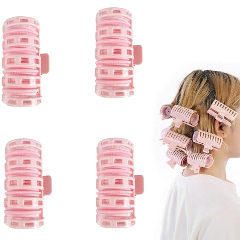 4 PCS Fringe Roller, Hair Rollers With Clips, Pink Spiral Volumizing Rollers, Rollers For Hair Volume, Hair Rollers For Long