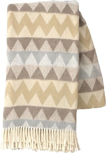 Erwin Müller Plaid Jacquard Flanell, Wohndecke, Sommerdecke beige Größe 130x170 cm - flauschig weich, mit Fransen, für Abende auf Terrasse, Urlaub oder Couch