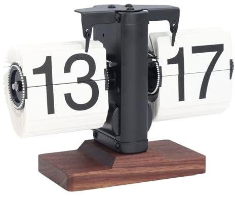 TOPINCN Flip-Schreibtischuhr, Retro-Digital-Flip-Down-Uhr, 24-Stunden-Automatik-Seitenumblätteruhr, Auto-Flip-Tischuhr, Große Zahl, Mechanische Schreibtischuhr für Home (Schwarzes Regal, weiße Seite)