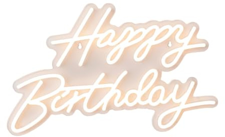 Relaxdays Cartel LED Happy Birthday Decoración Luminosa 28×40 cm Cálido con Cable USB para Colgar