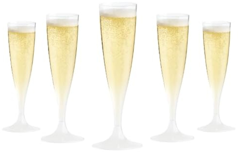 WOOPARTY Set 24 Flute Trasparenti in Plastica - 200 ml | Calici da Spumante Riutilizzabili - Eleganti e Resistenti | Ideali per Festa, Matrimonio, Brindisi, Aperitivo, Eventi - 6,5x17,5 cm