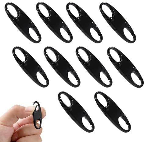 Sxingh Lot 10 clips anti-vol fermeture éclair sac bagages acier inox noir | acier inoxydable, dimensions 25×18×10mm, fermeture éclair anti-vol, double clip amovible, sac à dos valise porte-monnaie