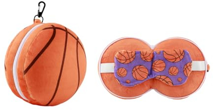 I-TOTAL ® - Kissen mit Schlafmaske, verschließbares Kissen mit Haken für Reise (BASKETBALL)