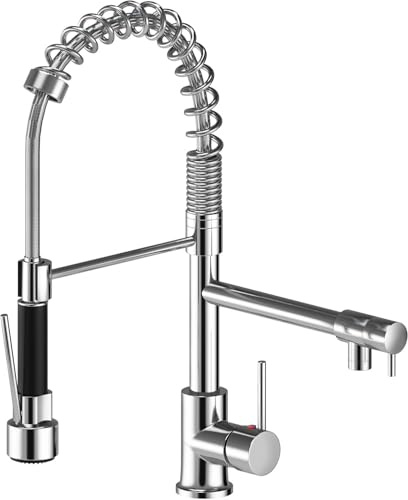 Chrome Kitchen Tap with Two Spouts Sink Mixer Tap Chrome 360° Degree Rotation Single Hole with Pull Down Spray Kitchen Sink Mixer Taps Pot Filler Dual Spout