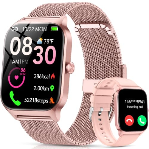 CASCHO Smartwatch Donna,1.85 HD Orologio Smartwatch con Chiamate Bluetooth e Assistente Vocale AI,120+ Sportive con Contapassi/Sonno/Cardiofrequenzimetro, Smart Watch per iOS Android, 2 Cinturini