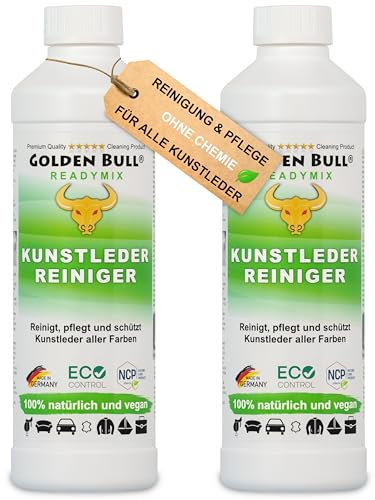 Golden Bull® Kunstleder Reiniger & Kunstleder Pflege 2x500ml [VEGAN - OHNE Chemie] Kunstlederreiniger für Auto, Sofa & Couch Reinigung - Natürliches Kunstleder-Pflegemittel mit Farbauffrischung
