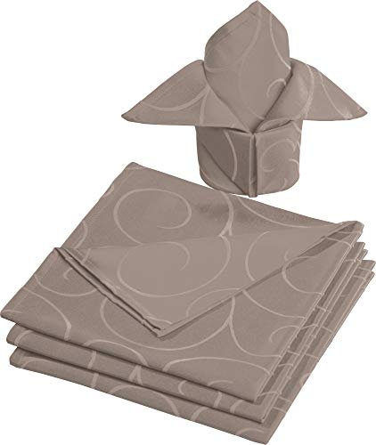 Erwin Müller Stoff-Serviette Oberhausen 4er- Pack, Jacquard Ranken Taupe Größe 50x50 cm - pflegeleicht, bügelleicht