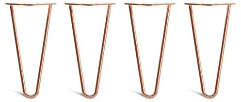 The Hairpin Leg Co. 4X Haarnadel-Tischbeine: Doppel-Schweiß Stahl, Schrauben, Anleitung, Schutzfüße. Klassischer 10mm 2 Stangen Stil. 25cm Kupfer