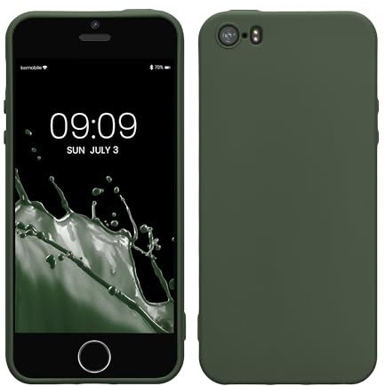 kwmobile Hülle kompatibel mit Apple iPhone SE (1.Gen 2016) / iPhone 5 / iPhone 5S Hülle - weiches TPU Silikon Case - Cover geeignet für kabelloses Laden - Dunkelgrün matt