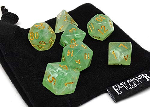 Easy Roller Dice Co. Polyhedral Würfel Set - Frosted Green Glacier - 7-teilig Pristine Edition - Gratis Tragetasche - Handkarierte Qualität