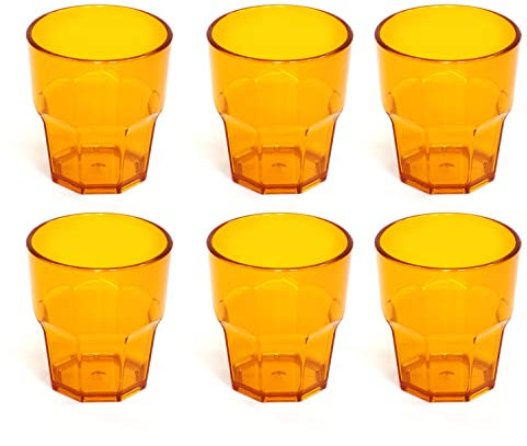 Omada Design Satz von Wassergläser aus Kunststoff, Fassungsvermögen von 30 Cl. Sie sind ideal für Getränke oder Long Drinks, Spülmaschinenfest, Made in Italy, Stapelbar, Linea Unglassy, Gelb Farbe
