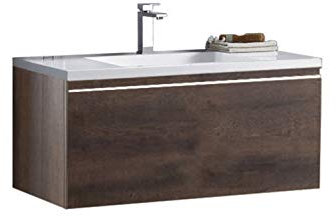 StoneArt Badmöbel Set mit Mineralguss Waschbecken und Unterschrank Waschtisch als Einzel- oder Doppelwaschbecken mit Unterschrank ohne Armaturen Milano ME-1000 Eiche dunkel 100cm