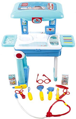 Eddy Toys Doktor Spielzeug, 2 in 1-Spielzeug Kinder-Trolley mit Doktor-Spielset, Koffer umbaubar zum Kinderarzt-Behandlungstisch mit viel Zubehör