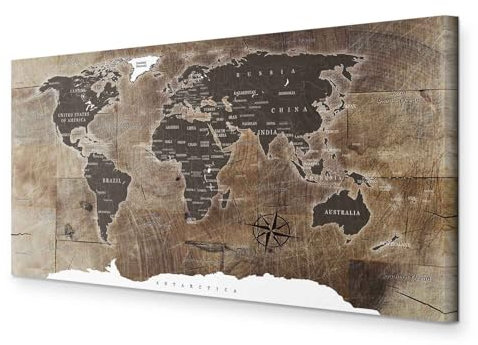 B&D XXL Wandbild Mega XXXL Weltkarte Einteiliger XXL-Format Kunstdruck zur Selbstmontage Leinwandbilder moderne Bilder DIY Wanddekoration Wohnung Deko Holz k-C-0050-ak-h