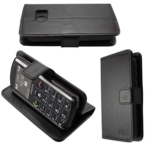 caseroxx Bookstyle Handytasche für Emporia Pure V25 in schwarz – Klapphülle aus Kunstleder mit Kreditkartenfächern, Magnetverschluss, Standfunktion & Rundumschutz für Display und Gehäuse