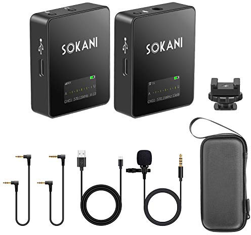 Funkmikrofon Lavalier Mikrofon, SOKANI Tiny UHF Ansteck Mikrofon mit Sendern und Empfänger für Kamera, Smartphones, iPhone, Android, DSLR, Canon, Sony, Camcorde