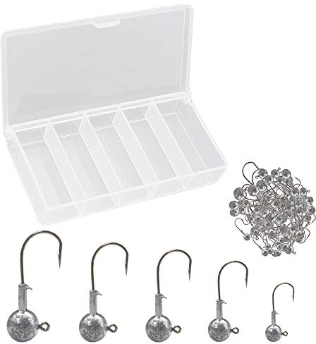 60pcs Mix Sizes Jig Heads Fishing Hooks Kit with plastic box, 2g 3g 5g 7g 10g