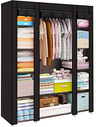 Trintion Fabric Canvas Wardrobe Cloth Wardrobes For Bedroom Clothes Storage Organiser With Hanging Rail Storage Cupboard Unit For Bedroom Living Room,Bedroom Storage, (Black)