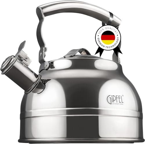 GIPFEL INTERNATIONAL Whistling Tea Kettle, Food Grade Stainless Steel Teapot for Hob with Ergonomic Handle for Gas Induction Electric Hob 2.3L