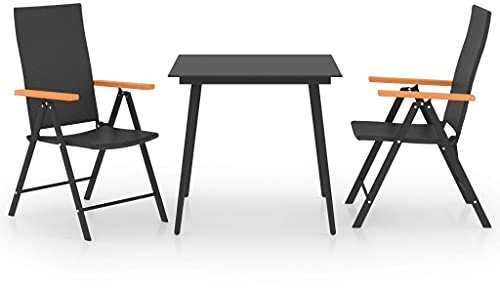 vidaXL Gartenmöbel Set 3-TLG. Gartengarnitur Sitzgarnitur Sitzgruppe Gartenset Tisch Stühle Gartentisch Esstisch Gartenstuhl Schwarz Braun
