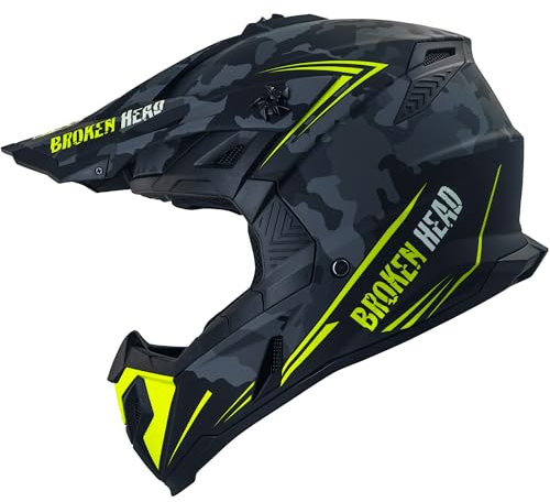 Broken Head Squadron Rebelution Camouflage Grau Gelb Motorradhelm - MX Motocross-Helm - Quad-Helm - Sumo-Helm (XXL (63-64 cm))
