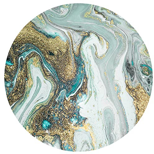 Weicher Rund Kurzflor Designer Teppich rutschfest Waschbar modern für Wohnzimmer Schlafzimmer Kinderzimmer Vintage Arbeitszimmer, modernes Design Meerwasser blau grün Gold Round ø150cm