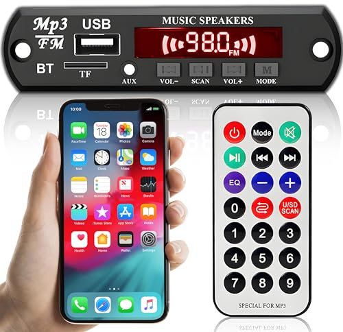 Retoo Modul Bluetooth USB FM Radio, Decoder Board Audio Modul mit Fernbedienung, LCD Bildschirm, 7V - 12V, 3.5 MM AUX, Unterstützt SD, FM, FLAC, WAV, WMA und MP3, Bluetooth KFZ Audio