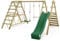 Altalena WICKEY Smart Shake gioco per bambini con scivolo verde e ampliamento per l'arrampicata, altalena doppia in legno da esterno o da giardino