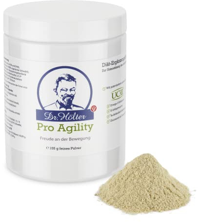 Pro Agility Gelenkunterstützung von Dr. Hölter für die Gelenke von Hunden mit UC-II Kollagen für Hunde beim Thema HD für die Hundemobilität (155g Pulver Pro Agility)