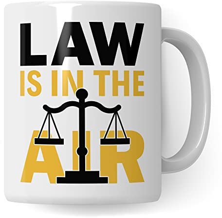 Tasse Jura lustig: LAW IS IN THE AIR, Geschenk für Anwalt Anwältin Rechtsanwalt lustig, Kaffeetasse mit Spruch Juristin Jurist Rechtswissenschaft Studium Student Studentin Becher