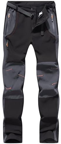 BenBoy Herren Wanderhose Wasserdicht Softshellhose Outdoorhose Winddicht Warm Gefüttert Skihose Snowboardhose Winter Trekkinghose,KZ21037M-Black1-L