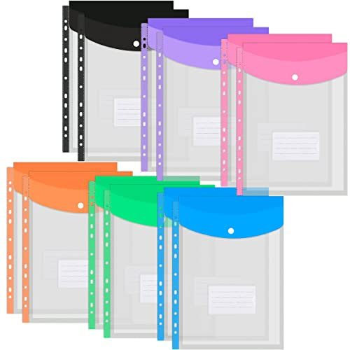 Dokumentenmappe A4 12PCS Dokumententasche A4 Lochrand mit Druckknopf Klarsichthüllen Dokumente A4 Dokumenten-Taschen A4 Folders Transparente Dokumententasche Sichttasche Dokumenten Ordner Wasserdicht