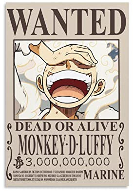 NANXIANG One Piece Wanted Luffy Wandkunst-Poster, Rollen, Leinwand, Gemälde, Bild, Wohnzimmer-Dekoration, Zuhause, 30 x 45 cm