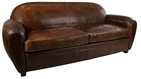 3-Sitzer Clubsofa Art Deco Leder Vintage Cigar (Dunkelbraun) Echtleder Sofa
